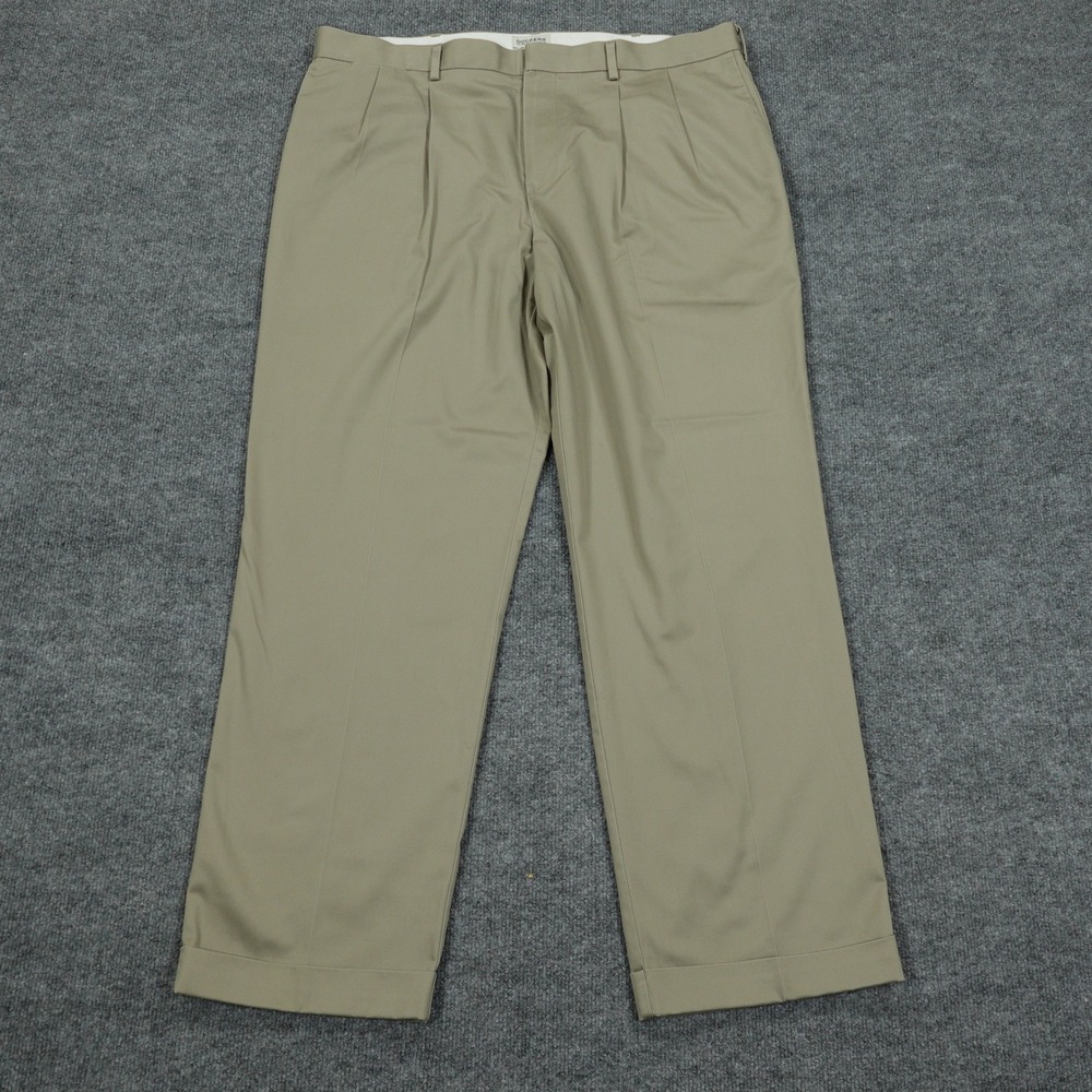 Dockers Pants Mens 40x32 Khaki Classic Fit Pleated Cuffed Cotton Stretch Chinos